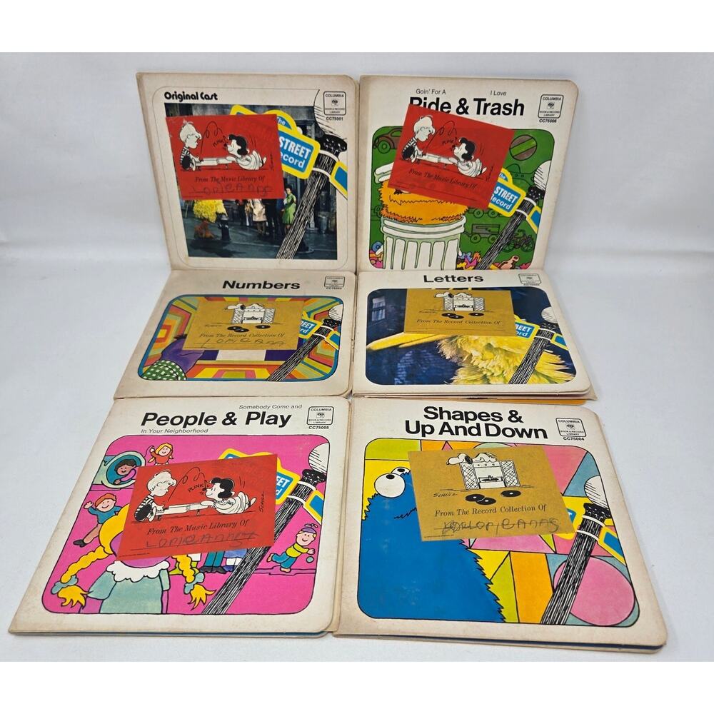 Sesame Street Vinyl Record Lot of 6 1970 Numbers Letters Shapes People 7" 45s